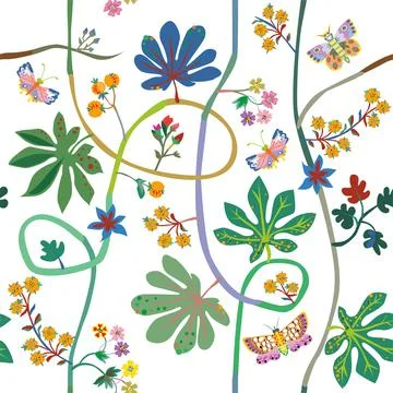 Seamless ditsy floral pattern with cute little flowers on white background Stock Illustration