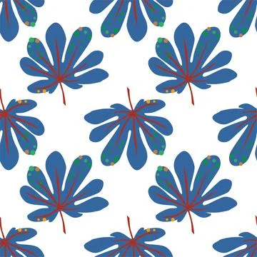 Seamless ditsy floral pattern with trendly plants on white background. Vector Illustrazione stock