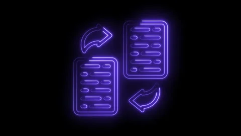 Seamless document exchange with glowing purple neon style effect on black Stock Footage 322962020