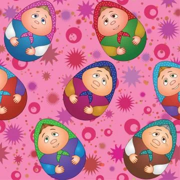 Seamless, dolls and abstract pattern Stockillustratie
