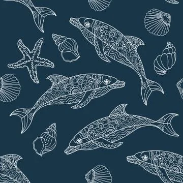 Seamless dolphin pattern Stock Illustration