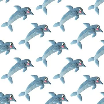 Seamless dolphin pattern made of air plasticine Stock Photos