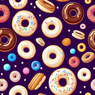 Seamless donut pattern, background, cartoon wallpaper, 3d illustration Stock Illustration