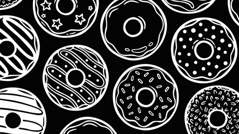 Seamless Donut Pattern Motion on Black Background (2) 스톡 동영상 333821666