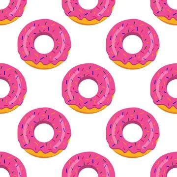 Seamless donut pattern with pink glaze. vector illustration on a white back.. Stock Illustration
