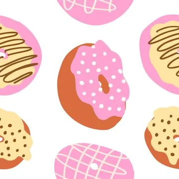 Seamless donuts pattern in cartoon flat style Stock Illustration