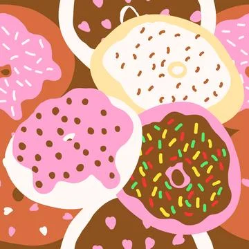 Seamless donuts pattern in cartoon flat style Stock Illustration
