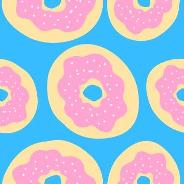Seamless donuts pattern in cartoon flat style Stock Illustration