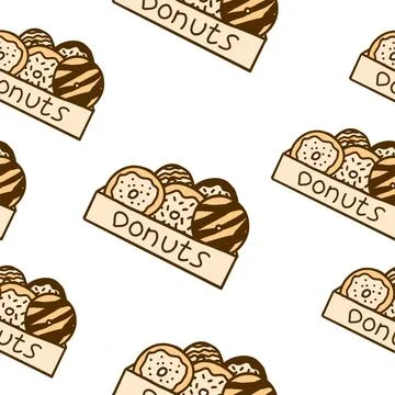 Seamless donuts pattern in cartoon flat style Stock Illustration