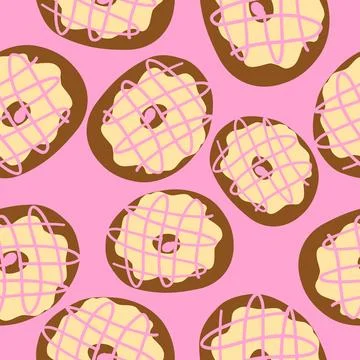 Seamless donuts pattern in cartoon flat style Stock Illustration
