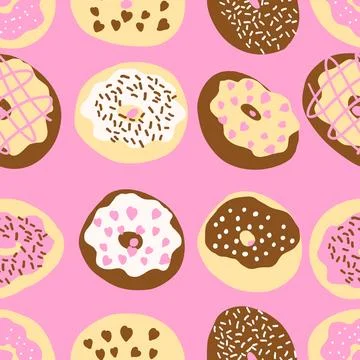 Seamless donuts pattern in cartoon flat style Stock Illustration