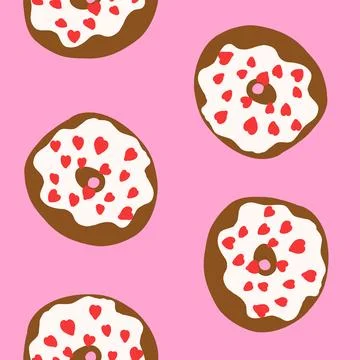 Seamless donuts pattern in cartoon flat style Stock Illustration
