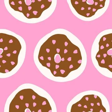 Seamless donuts pattern in cartoon flat style Stock Illustration