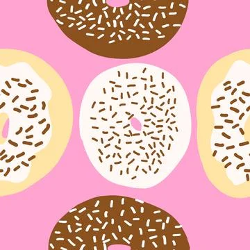 Seamless donuts pattern in cartoon flat style Stock Illustration