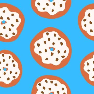 Seamless donuts pattern in cartoon flat style Stock Illustration