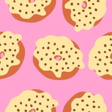Seamless donuts pattern in cartoon flat style Stock Illustration