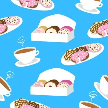 Seamless donuts pattern in cartoon flat style Stock Illustration