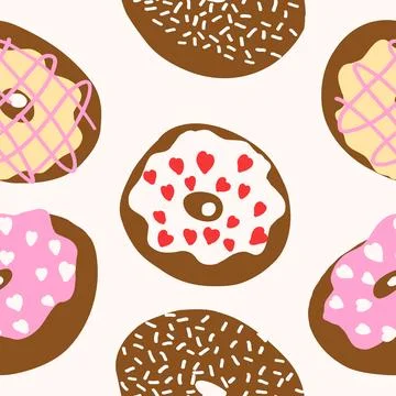 Seamless donuts pattern in cartoon flat style Stock Illustration