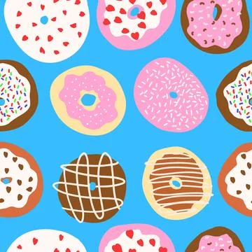 Seamless donuts pattern in cartoon flat style Stock Illustration
