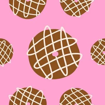 Seamless donuts pattern in cartoon flat style Stock Illustration