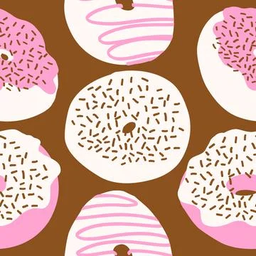 Seamless donuts pattern in cartoon flat style Stock Illustration