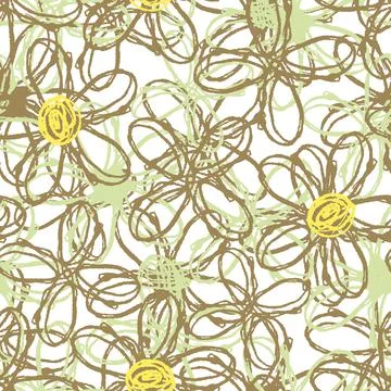 Seamless doodle abstract hand drawn flowers  background , greeting card or fa Stock Illustration