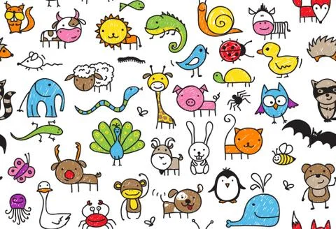 Seamless doodle animal pattern Stock Illustration