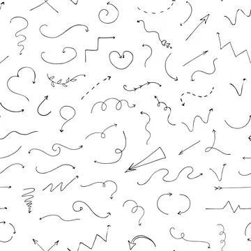 Seamless Doodle Arrow Pattern on White Background Illustrazione stock