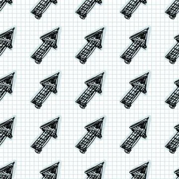 Seamless doodle arrow sketches vector pattern. Simple hand drawn upward scribble Illustrazione stock
