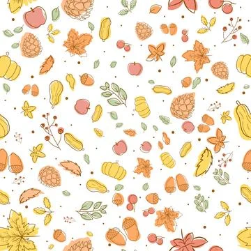 A Seamless Doodle art Pattern for Thanksgiving. A Seamless Pattern of Leave.. Stock Illustration