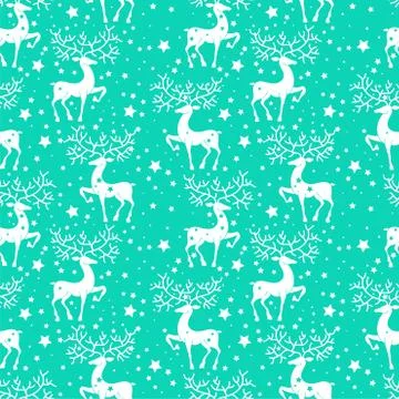 Seamless doodle background with deer Stock Illustration