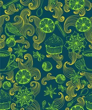 Seamless doodle background with mulled warm wine Stock Illustration