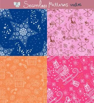 Seamless doodle background set Stock Illustration