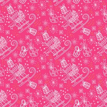 Seamless doodle background with sledge Stock Illustration