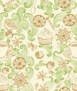 Seamless doodle background for tea time Stock Illustration