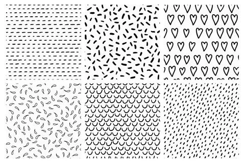 Seamless doodle backgrounds. Irregular hand drawn patterns collection. Stock Illustration