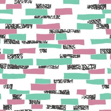 Seamless doodle blocks vertical stripes patchwork pattern Illustrazione stock