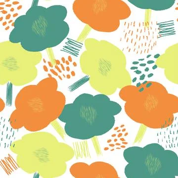 Seamless doodle blossom pattern  background, summer greeting card or fabric Stock Illustration