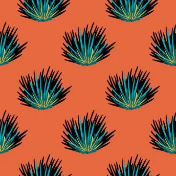 Seamless doodle bright pattern with bush silhouettes. Green foliage hand draw Stock Illustration