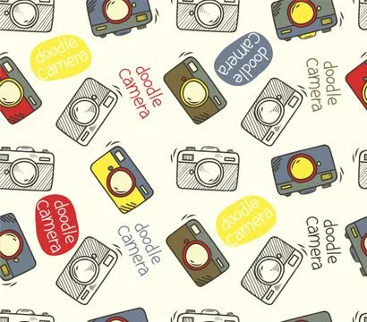 Seamless doodle camera Stock Illustration