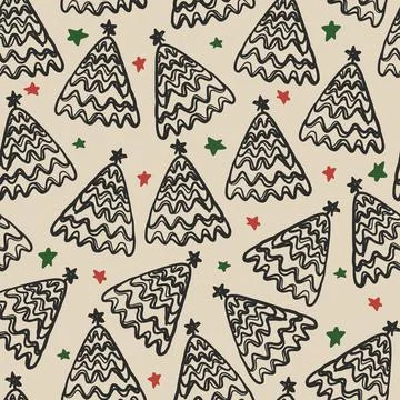 Seamless doodle christmas pattern background with pine tree and little star 스톡 일러스트