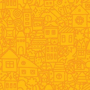 Seamless doodle city vector pattern Stock Illustration