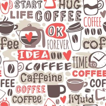Seamless doodle coffee pattern hand drawn vector illustration Stock Illustration