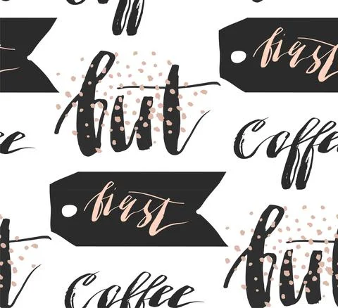Seamless doodle coffee pattern on white background ,hand drawn vector Stock Illustration