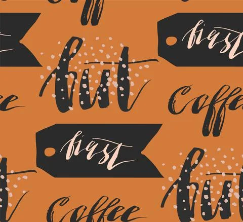 Seamless doodle coffee pattern on white background ,hand drawn vector Stock Illustration