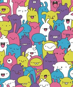 Seamless doodle creatures Stock Illustration