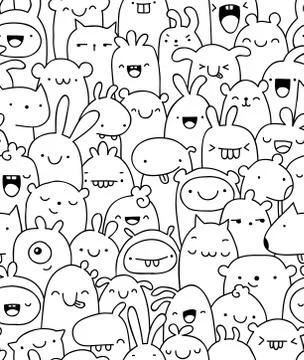 Seamless doodle creatures Illustrazione stock