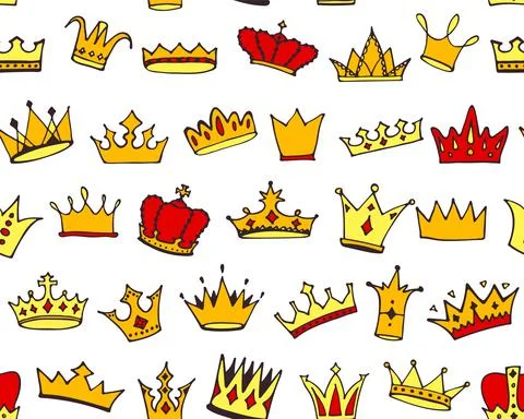Seamless doodle crowns pattern. vector illustration. 스톡 일러스트