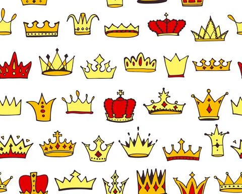 Seamless doodle crowns pattern. vector illustration. Illustrazione stock