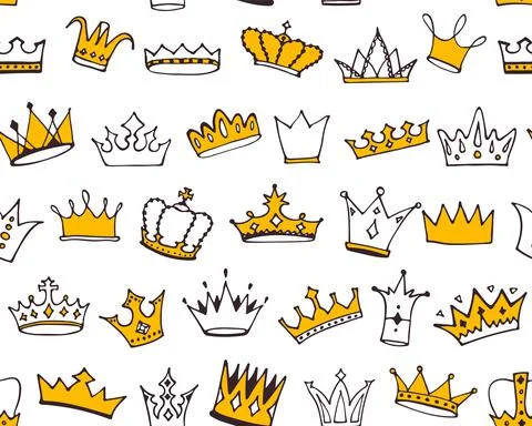 Seamless doodle crowns pattern. vector illustration. Illustrazione stock